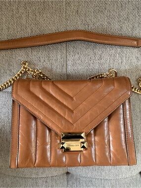 Michael Kors Cognac Quilted Leather Crossbody with Gold Chain